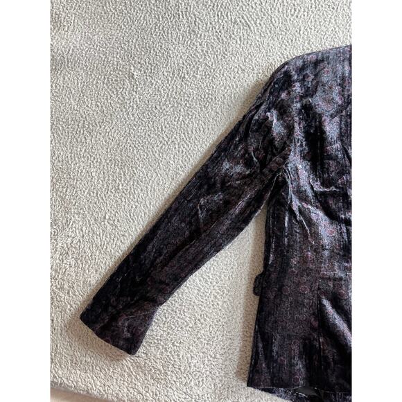 Lucky Brand Jacket 10 Medium Velour Open Floral Long Sleeve Black Classic Career - Picture 8 of 14